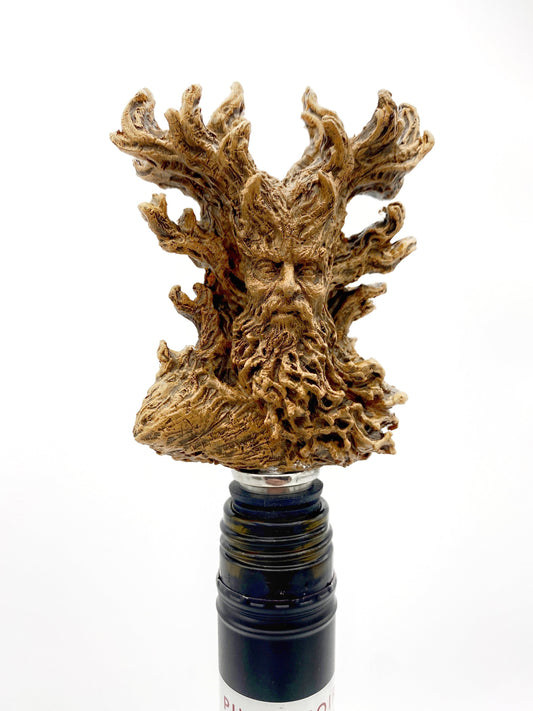 Cernunnos/ Green Man Winestopper, Hand Sculpted Resin, Mythic Fantasy Art Barware | Nature Bottle Stopper | Fantasy Wine and Barware Gift