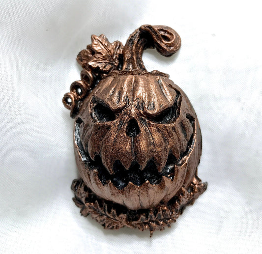 Jack O' Lantern Magnet, Hand Painted Resin Sculpture | Gothic Fantasy Decor | Halloween Pumpkin Magnet for Fantasy and Gothic Decor