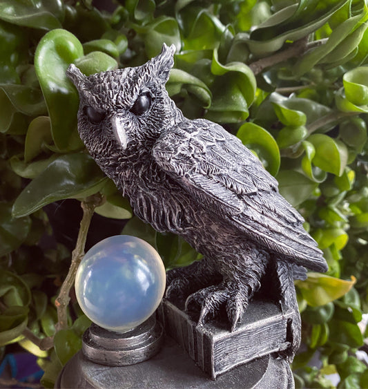 Horned Owl: Witch’s Familiar Statue, Hand Painted Resin Sculpture | Pagan Folklore Owl Figurine | Witchy Art for Gothic Home Decor