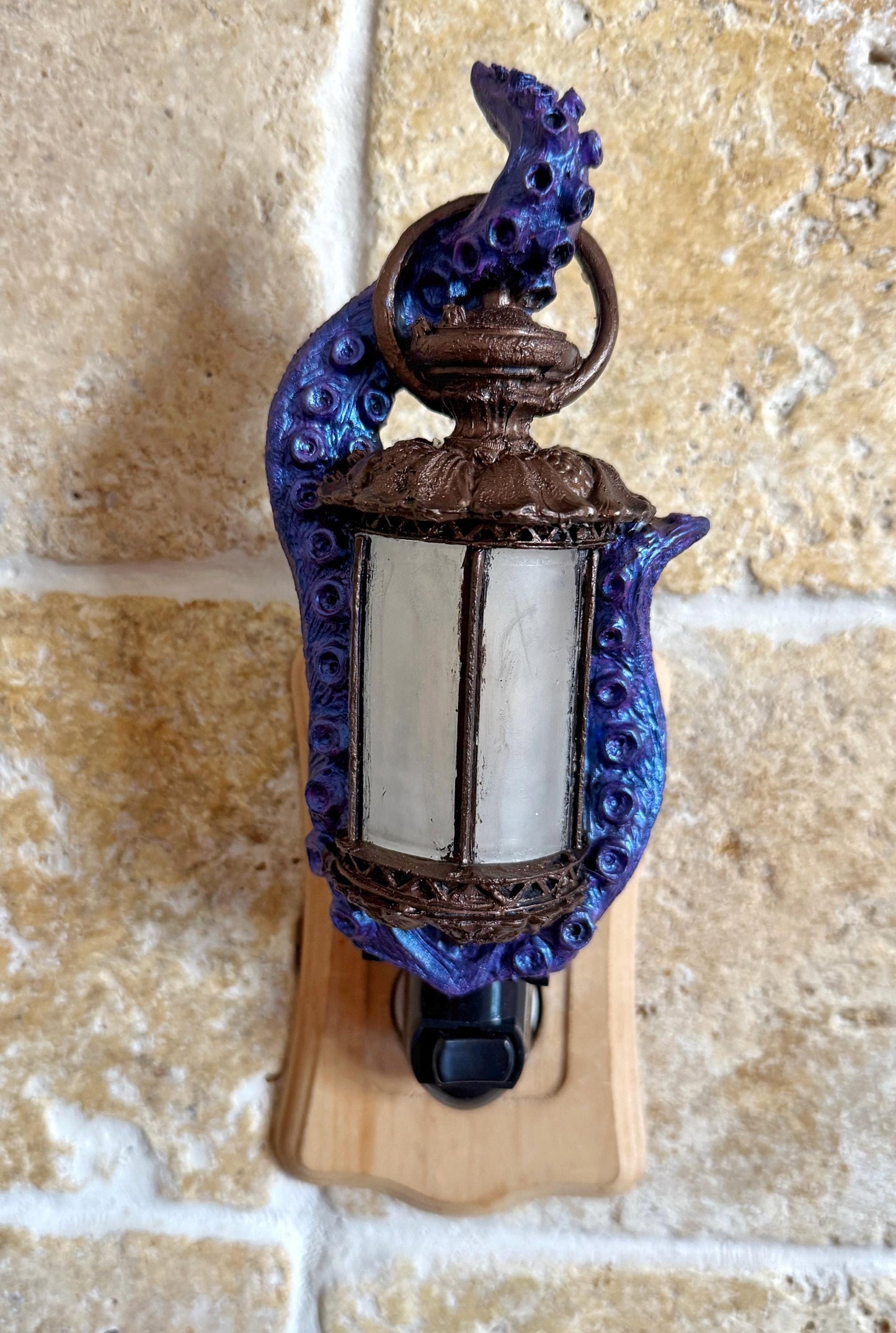 Tentacle Lantern Nightlight, Hand Painted Resin Sculpture | Nautical Gothic Night Light | Octopus Kraken Lighting for Fantasy Home Decor