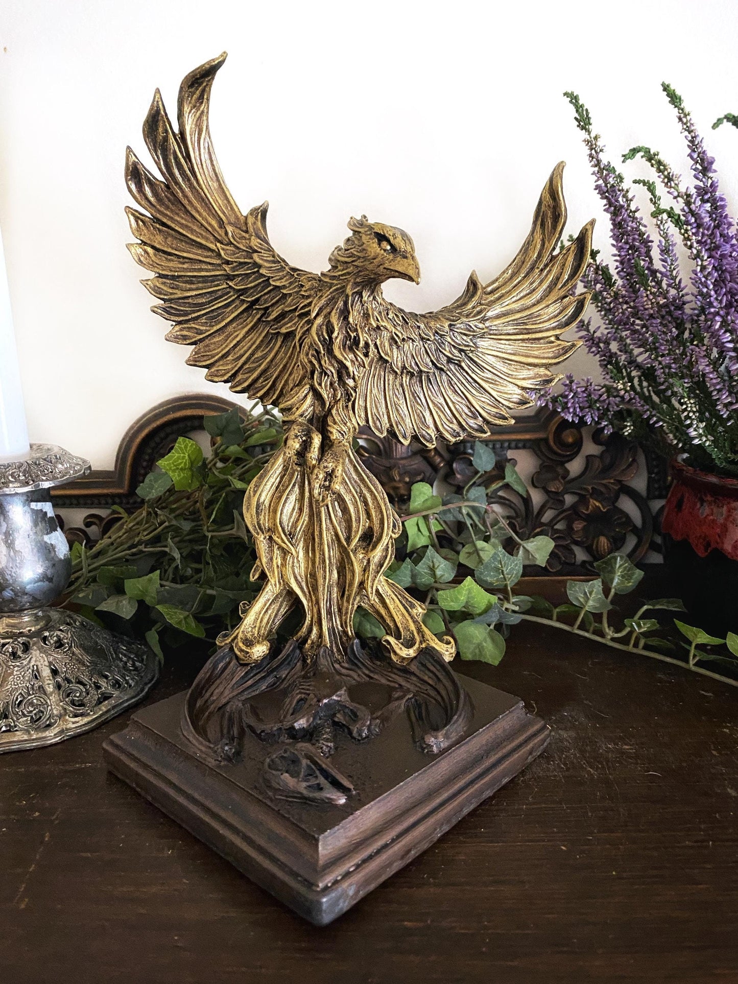 Phoenix Statue, Hand Painted Resin Sculpture | Mythical Creature Figurine | Unique Legendary Flaming Phoenix Figurine Fantasy Art Decor Gift