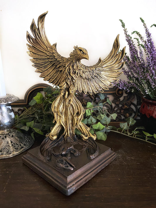 Phoenix Statue, Hand Painted Resin Sculpture | Mythical Creature Figurine | Unique Legendary Flaming Phoenix Figurine Fantasy Art Decor Gift
