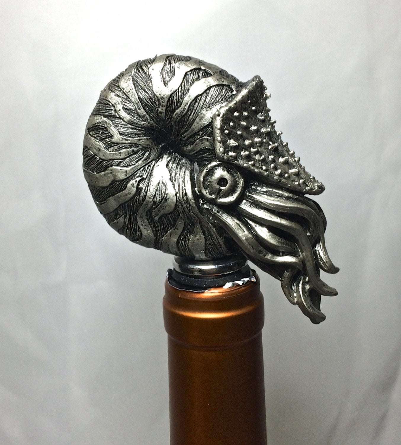 Nautilus Winestopper, Hand Painted Resin | Gothic Nautical Barware | Ammonite Nautilus Bottle Stopper, Gothic Wine and Barware Gift