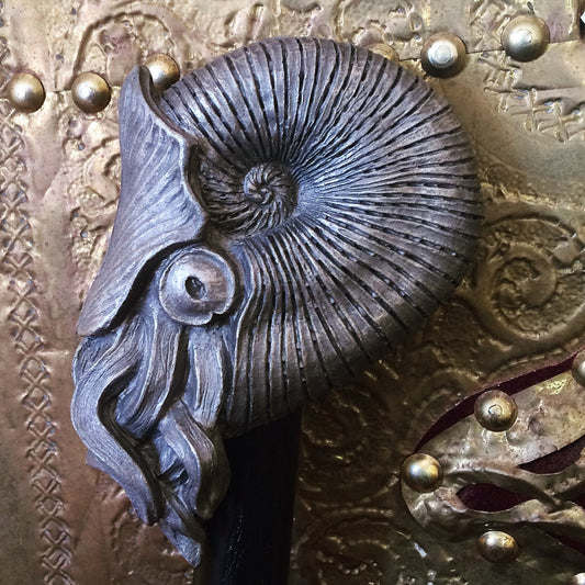 Nautilus Ammonite Cane, Hand Sculpted Walking Stick | Nautical Fossil Cane | Fantasy Natural History Cane, Maritime Gothic Accessory