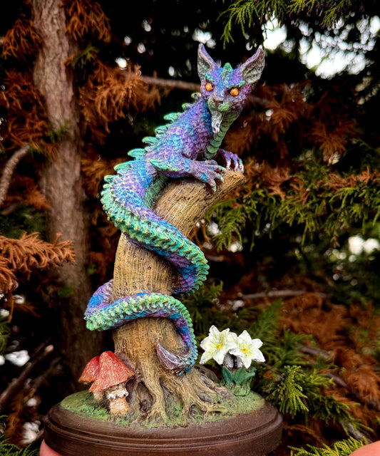 Tatzelwurm/ Dragon Cat Statue, Full Color Resin Sculpture | Mythical Creature Figurine | Unique Legendary Cat Figurine. Fantasy Art Decor