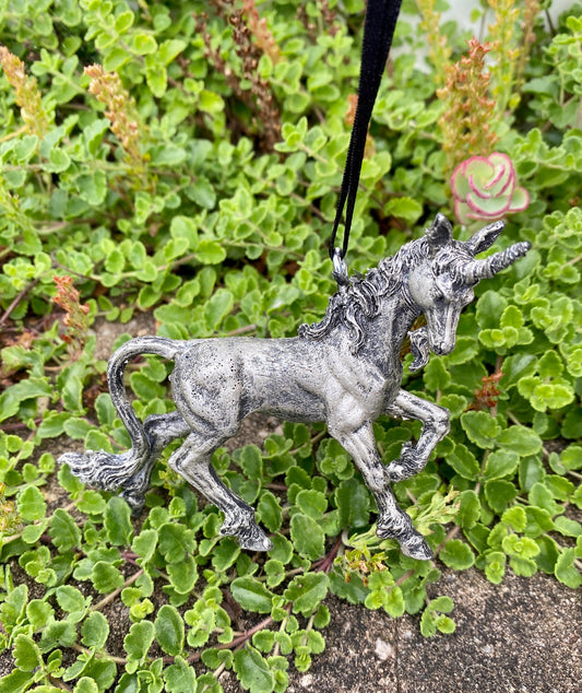 Unicorn Ornament, Hand Painted Resin Sculpture | Mythical Creature Figurine | Unique Legendary Beast Ornament. Fantasy Holiday Decor