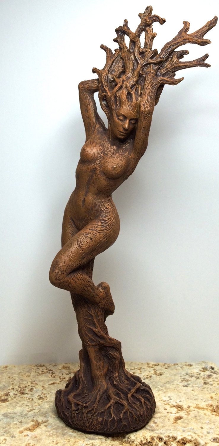 Dryad Statue, Hand Painted Resin Sculpture | Mythical Forest Creature Figurine | 8” Woodland Goddess Altar Statue for Nature Lovers
