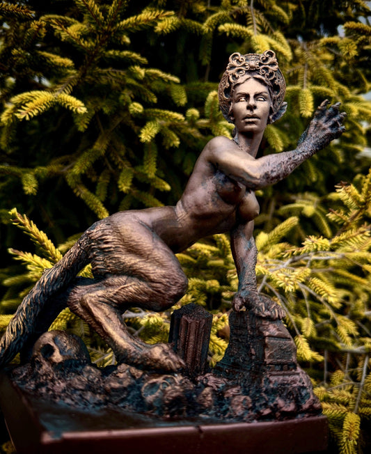 Sphinx Statue, Hand Painted Resin Sculpture | Mythical Creature Figurine |  Legendary Sphinx Goddess Altar Statue for Fantasy Art Decor