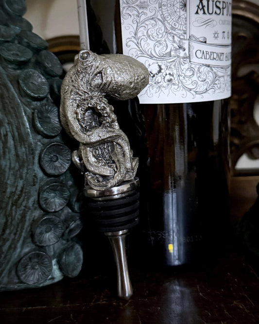 Kraken  Winestopper, Hand Painted Resin | Gothic Nautical Barware | Octopus Cthulhu Bottle Stopper, Gothic Wine and Barware Gift