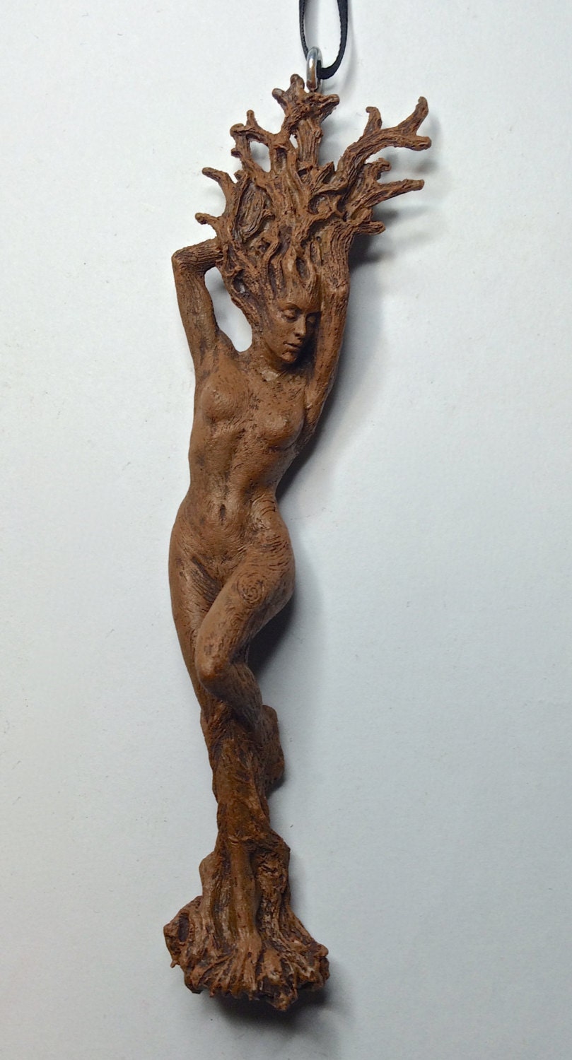 Dryad Ornament, Hand Painted Resin Sculpture | Mythological Forest Creature Figurine | Woodland Nature Goddess Ornament for Fantasy Decor