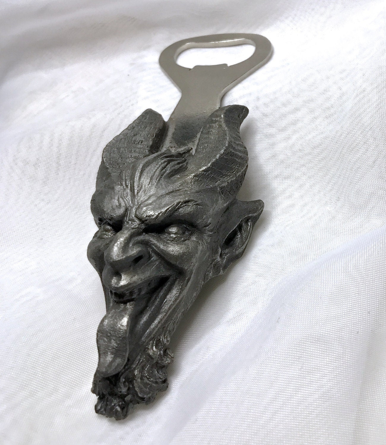 Krampus Opener, Hand Painted Resin, Pewter Finish | Gothic Holiday Barware | Krampus Devil Bottle Opener | Fantasy Gothic Barware Gift