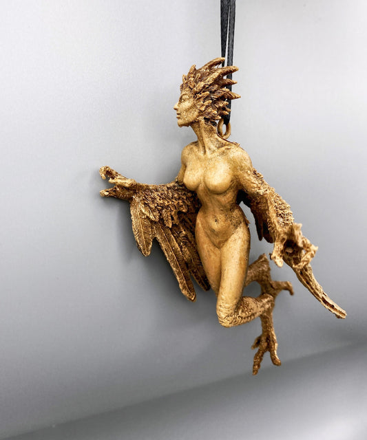 Harpy Ornament, Hand Painted Resin Sculpture | Mythical Creature Figurine | Unique Legendary Bird Woman Ornament. Fantasy Art Holiday Decor
