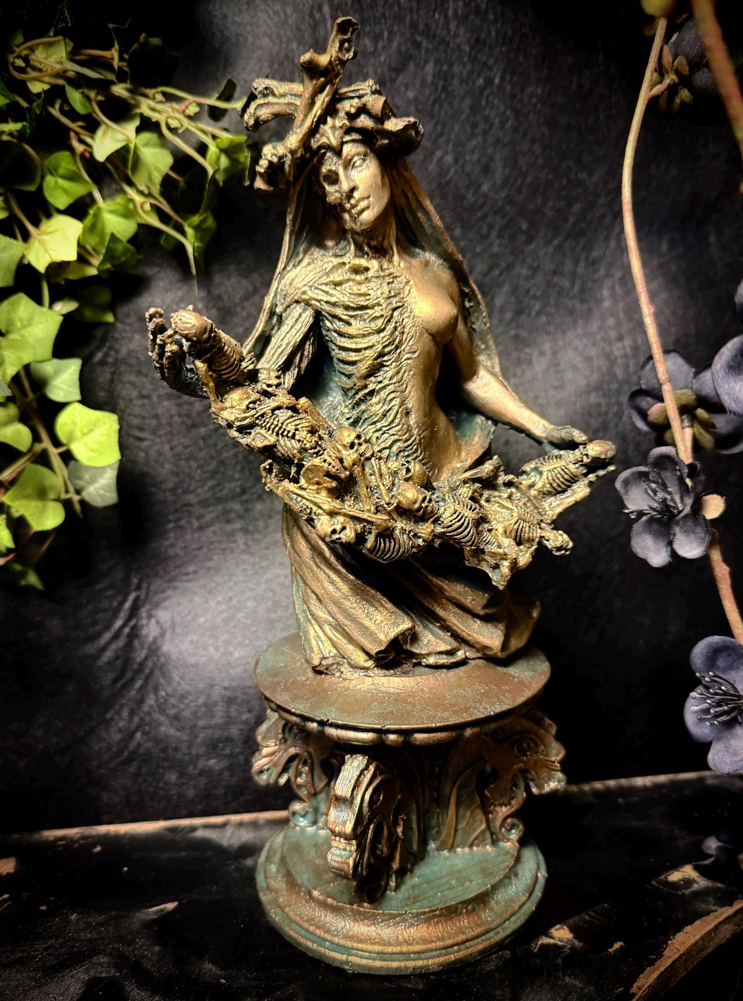 Hel, Goddess of Death and the Underworld Bust, Hand Painted Resin Sculpture | Pagan Goddess Figurine | Altar Statue for Gothic Home Decor