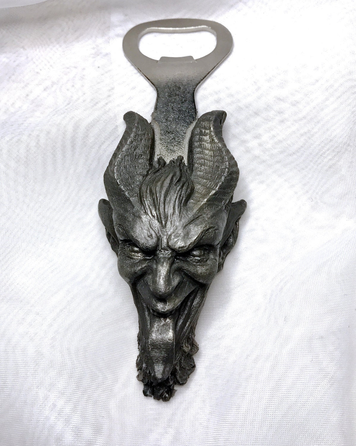 Krampus Opener, Hand Painted Resin, Pewter Finish | Gothic Holiday Barware | Krampus Devil Bottle Opener | Fantasy Gothic Barware Gift