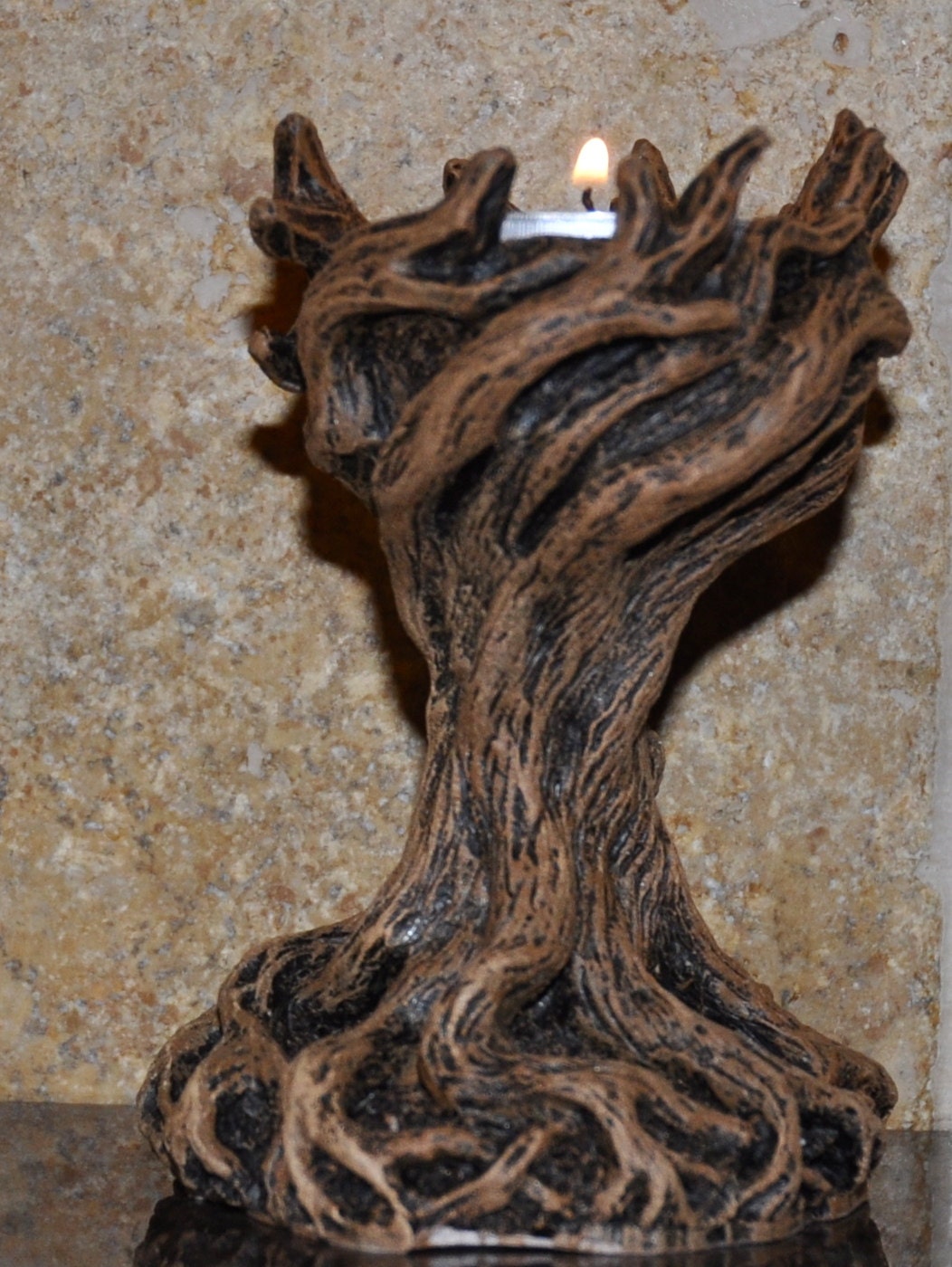 Yggdrasil the World Tree Tea Light Holder, Hand Painted Resin Sculpture | Earthy Fantasy Decor| Candle for Witchy Gift and Gothic Home Decor