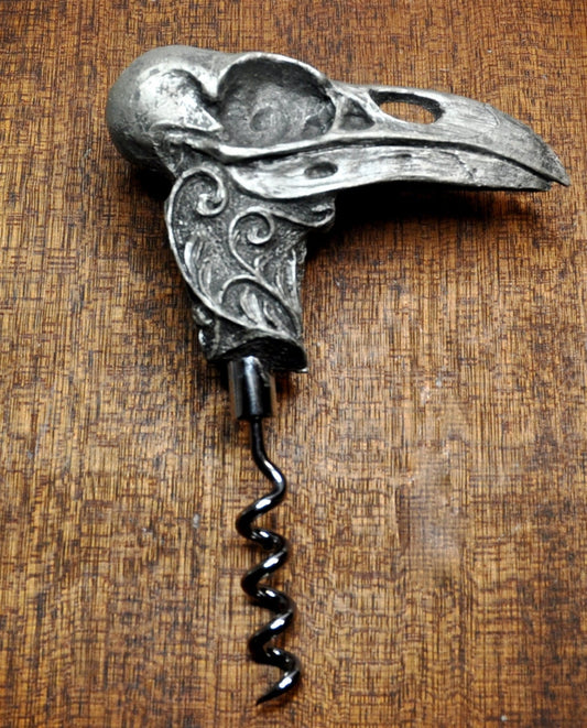 Raven Skull Corkscrew, Hand Sculpted Resin | Gothic Art Barware | Raven Crow Skull Cork Screw, Gothic Wine Gift and Home Decor