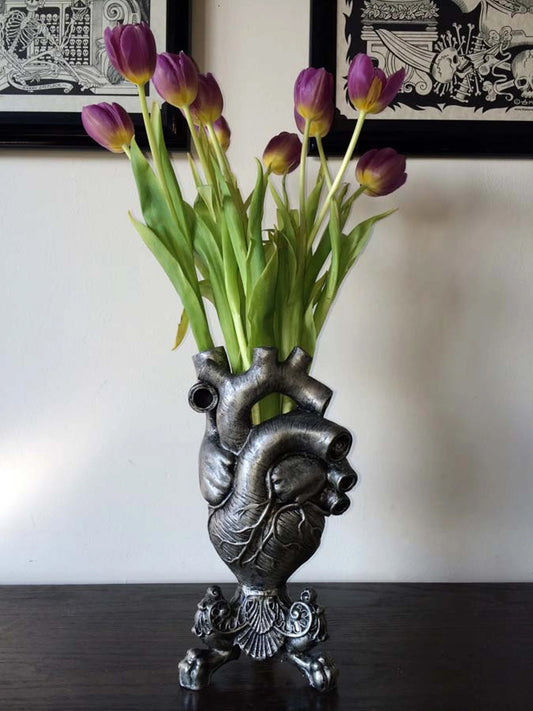 Anatomical Heart Vase, Pewter Finish