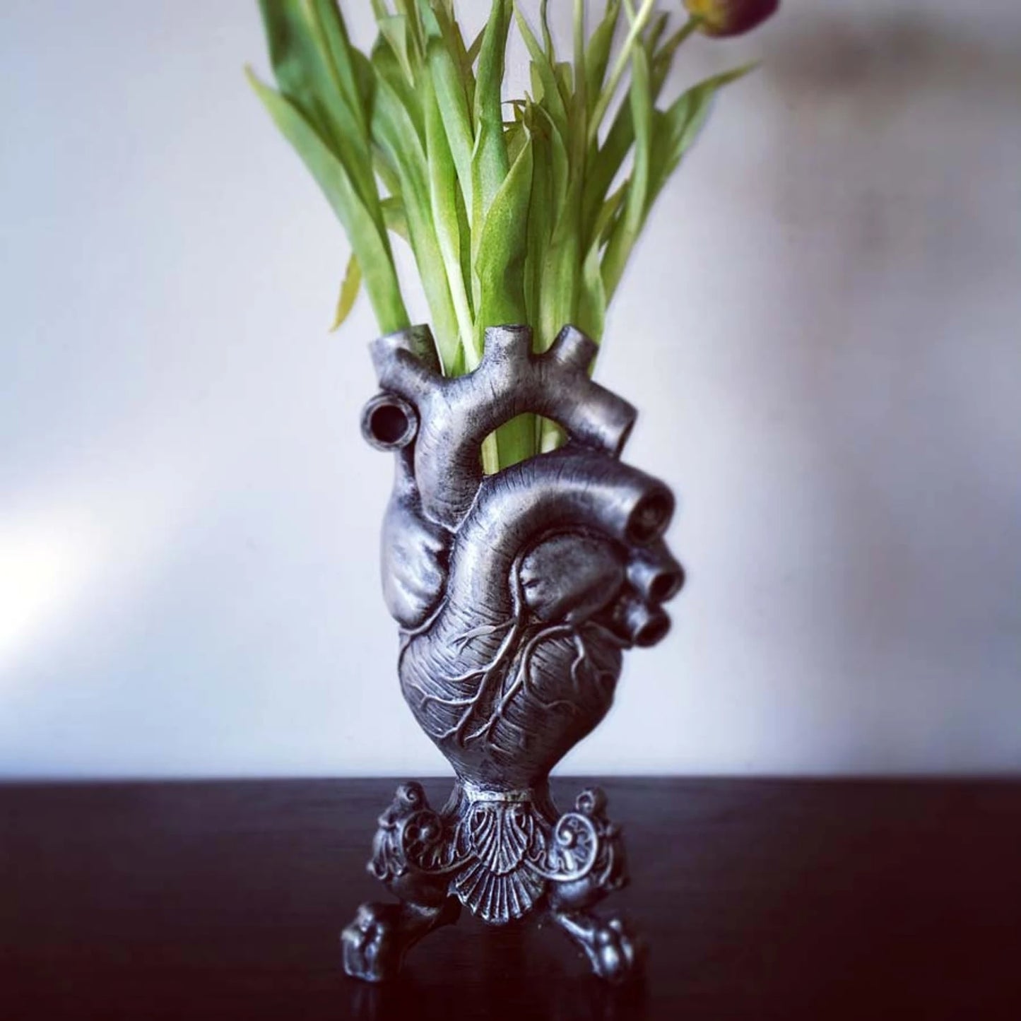 Anatomical Heart Vase, Pewter Finish