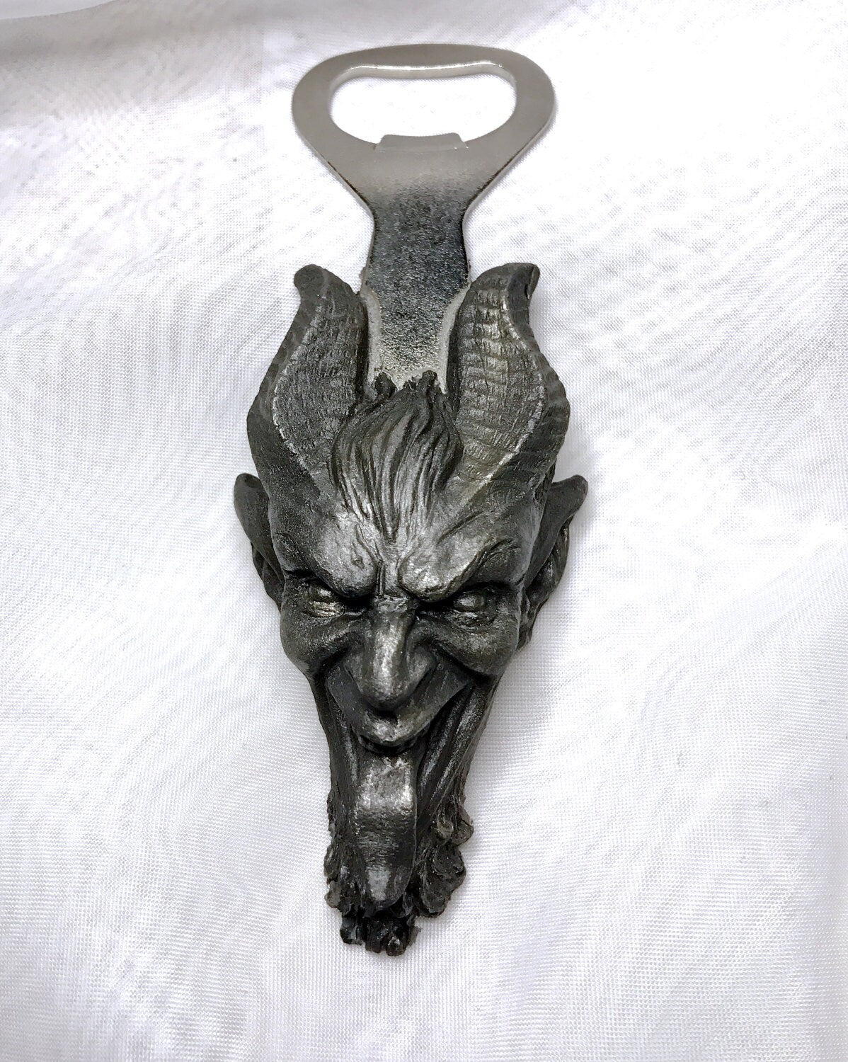 Krampus Opener, Hand Painted Resin, Pewter Finish | Gothic Holiday Barware | Krampus Devil Bottle Opener | Fantasy Gothic Barware Gift