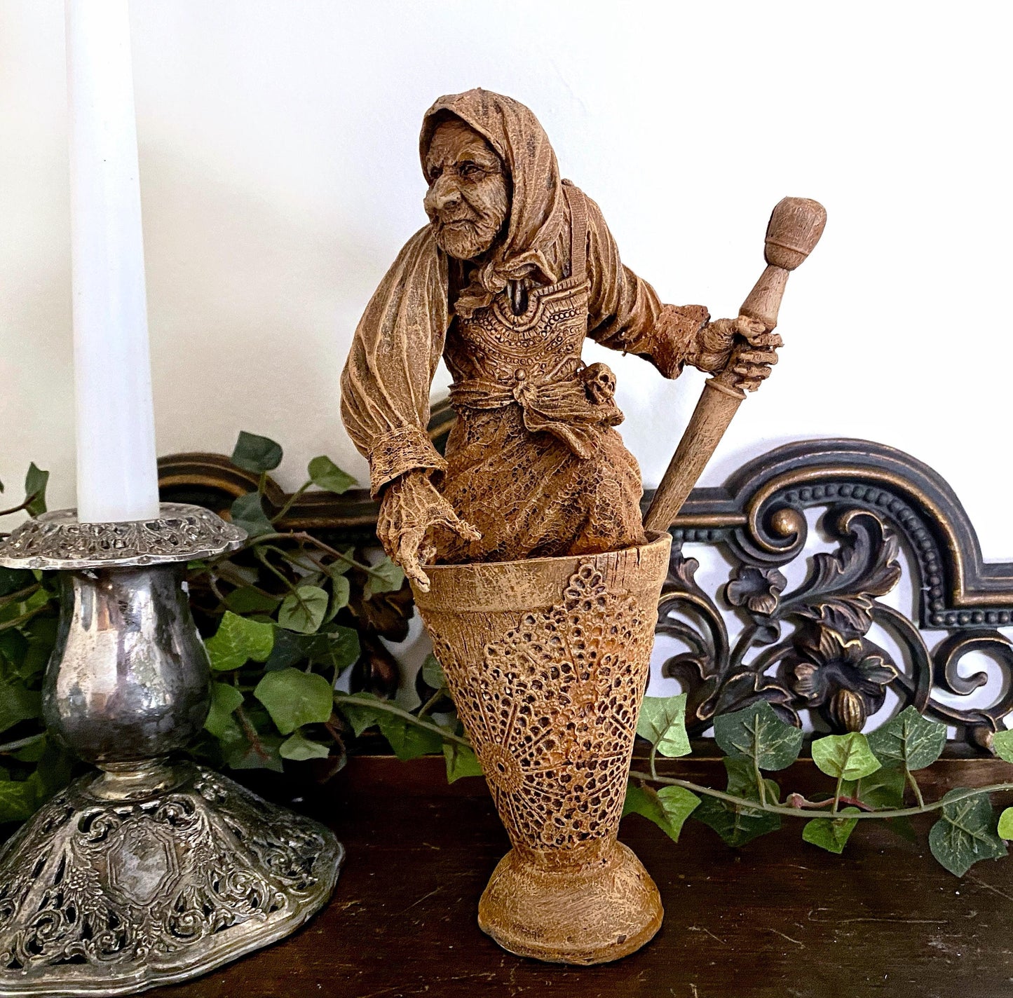 Baba Yaga, the Russian Witch Statue, Hand Painted Resin Sculpture | Slavic Folklore Crone Figurine |  Baba Yaga Art for Gothic Home Decor