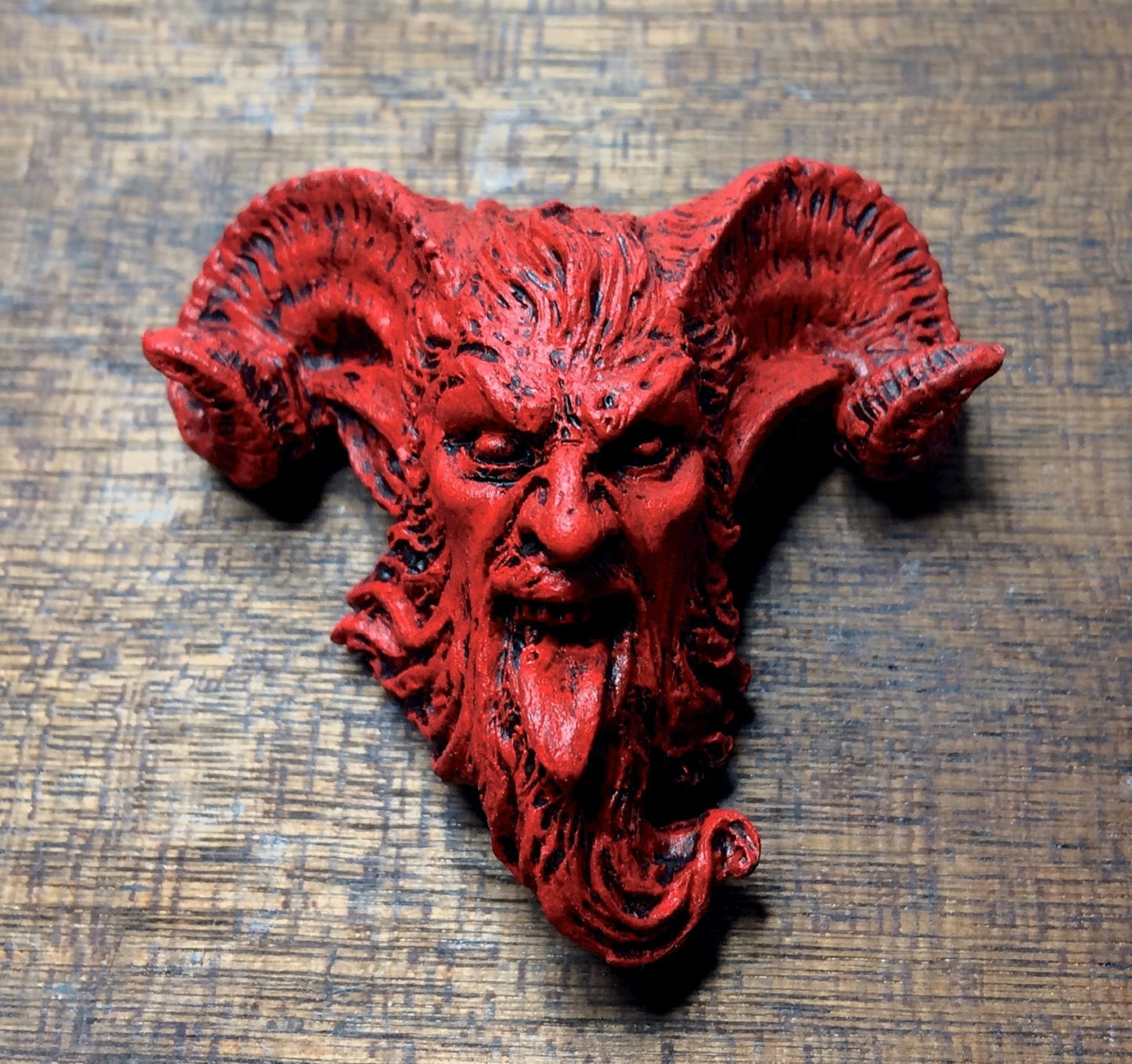 Krampus Magnet, Version 3, Hand Painted Resin Sculpture | Mythic Fantasy Decor | Krampus Head Magnet for Dark Fantasy and Gothic Decor