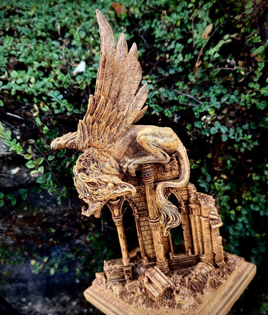 Griffin Statue, Hand Painted Resin Sculpture | Mythical Creature Figurine | Unique Legendary Guardian Spirit Figurine. Fantasy Art Decor
