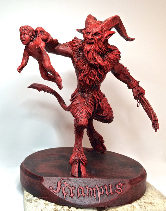 Krampus III Statue, Hand Painted Resin Sculpture, Red Finish |Mythical Creature Figurine |Unique Dark Christmas Demon, Gothic Folklore Decor