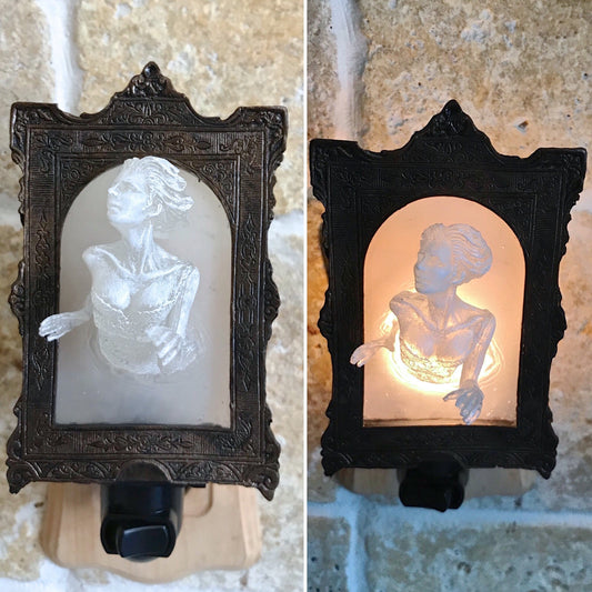 Ghost in the Mirror Nightlight, Hand Painted Resin Sculpture | Victorian Gothic Night Light |  Ghost Lighting for Gothic Spooky Home Decor