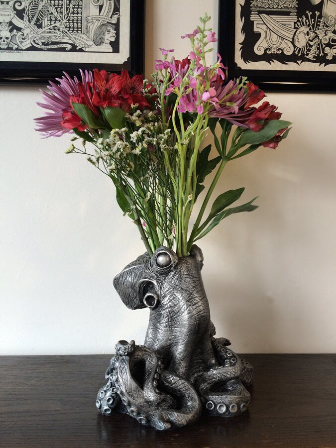 Kraken Vase, Hand Painted Resin Sculpture | Unique Nautical Home Decor | Tentacle Oceanic Flower Vase, Octopus Art and Gothic Home Decor