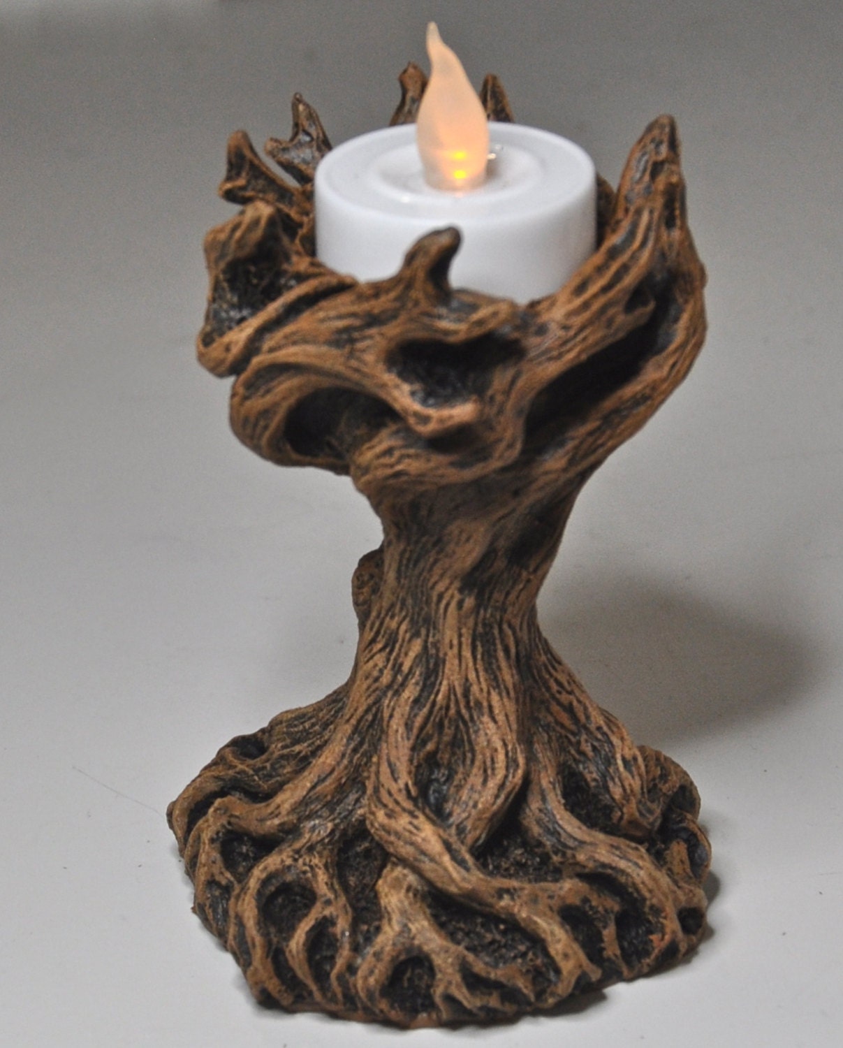 Yggdrasil the World Tree Tea Light Holder, Hand Painted Resin Sculpture | Earthy Fantasy Decor| Candle for Witchy Gift and Gothic Home Decor