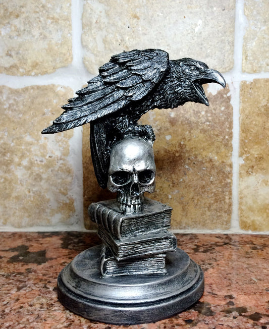 Raven Statue, Hand Painted Resin Sculpture | Poe’s Raven Gothic Halloween Figurine | Literary Gift and Spooky Home Decor