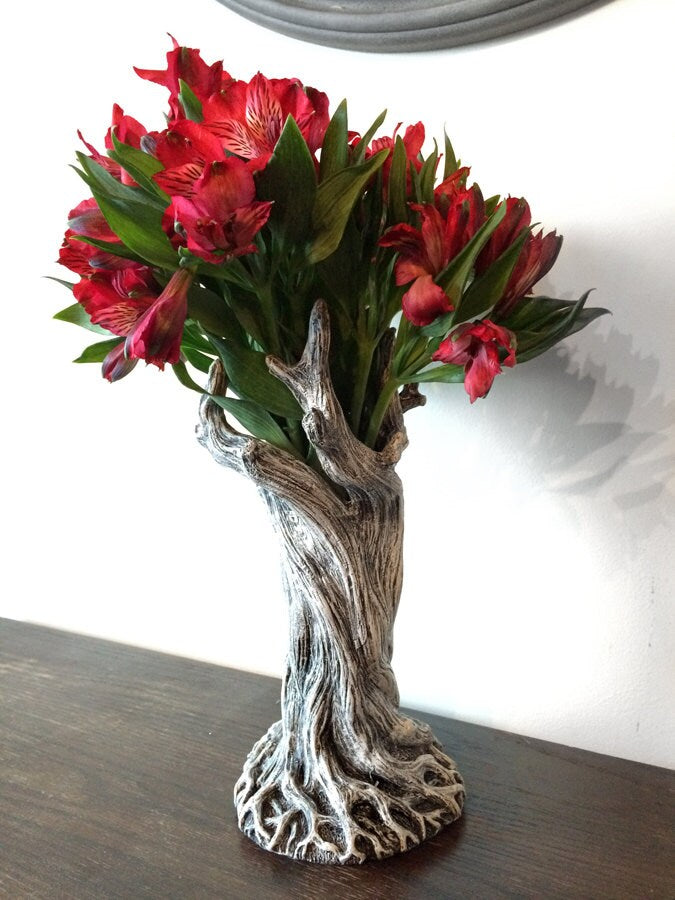 Tree Vase, White Finish | Unique Woodland Rustic Home Decor | Resin Sculpture Flower Vase, Nature Gift and Earthy Home Decor
