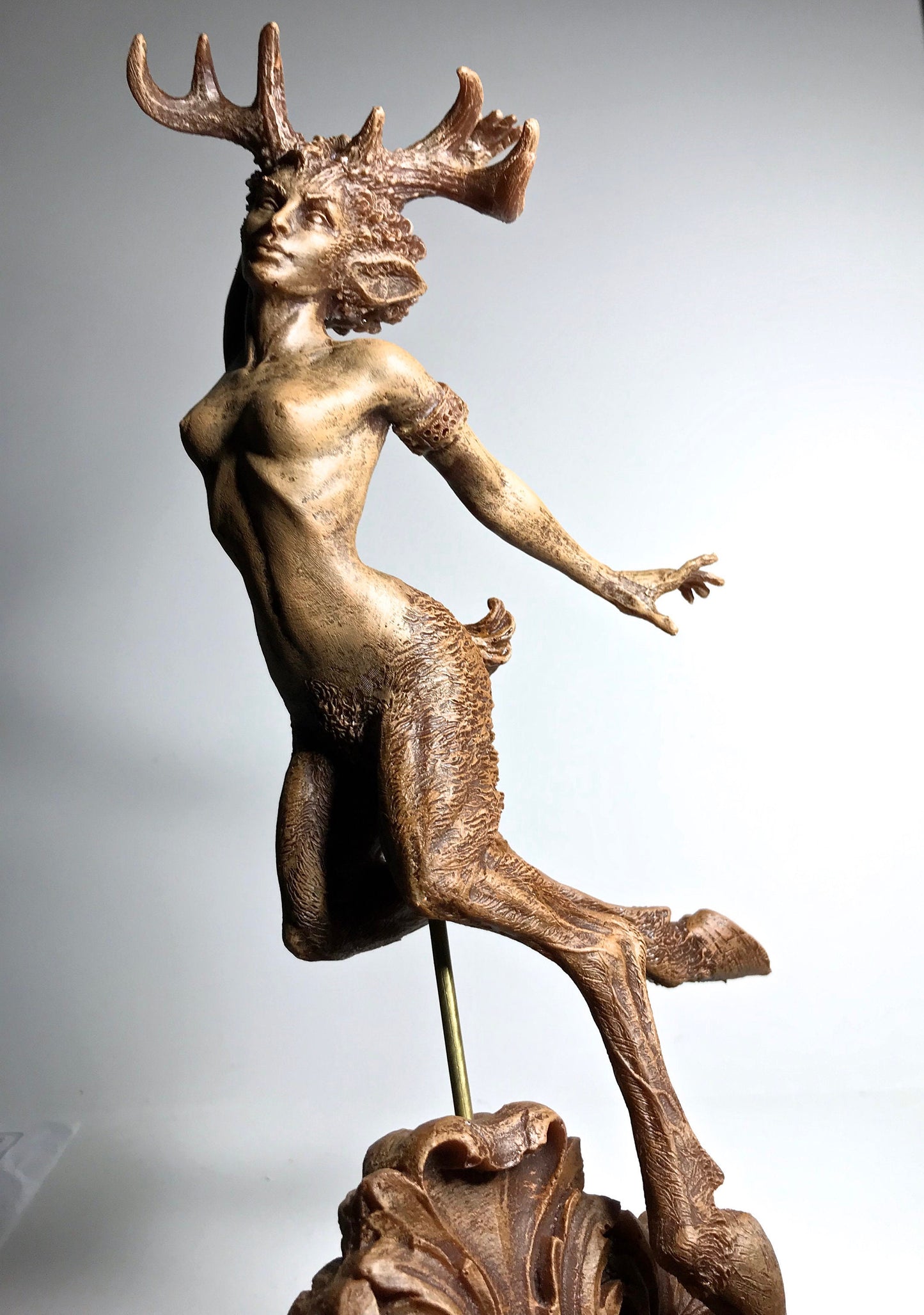 Faun Statue, Hand Painted Resin Sculpture | Mythical Forest Creature Figurine | Woodland Female Satyr Statue for Fantasy Art Decor