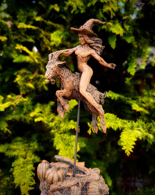 Witch’s Sabbath: Goat Rider Statue, Hand Painted Resin Sculpture | Pagan Folklore Witchcraft Figurine | Witchy Art for Gothic Home Decor