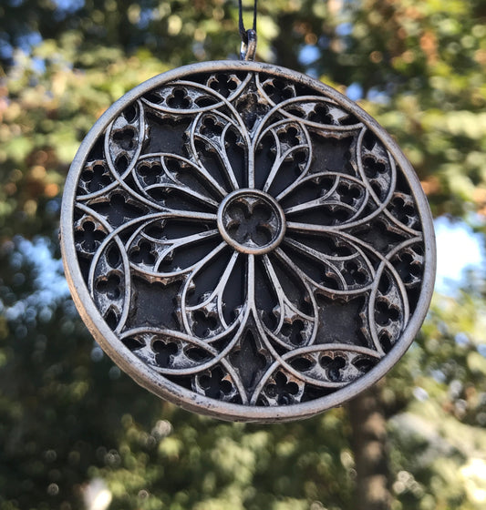 Gothic Cathedral Window Ornament, Pewter Finish | Unique Gothic Home Decor | Resin Medieval Architecture, Gothic Ornament Holiday Decor
