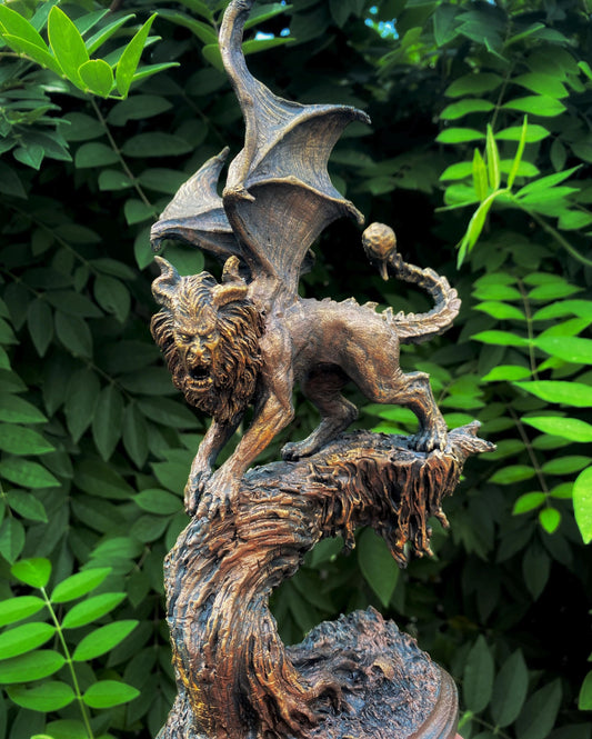 Manticore Statue, Hand Painted Resin Sculpture | Mythical Creature Figurine | Unique Legendary Manticore Monster Figurine. Fantasy Art Gift