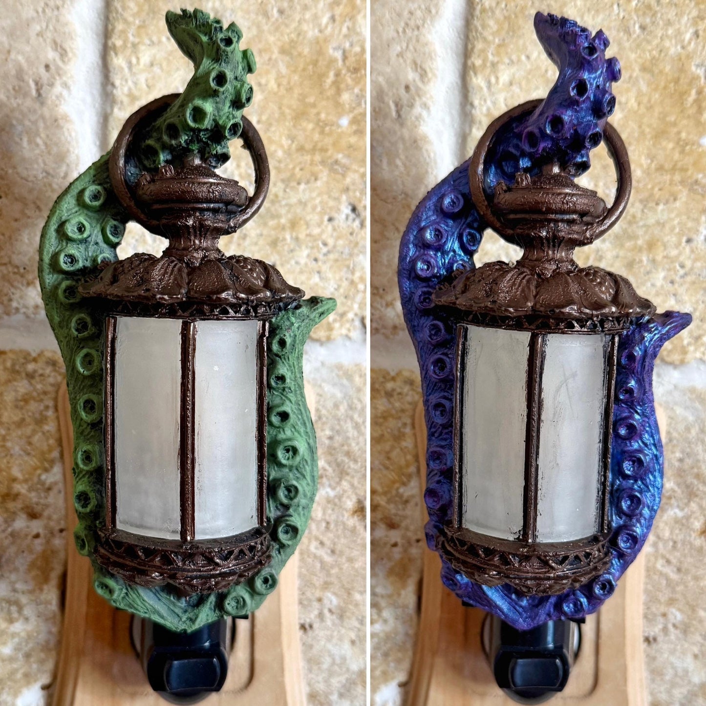 Tentacle Lantern Nightlight, Hand Painted Resin Sculpture | Nautical Gothic Night Light | Octopus Kraken Lighting for Fantasy Home Decor