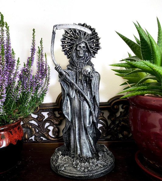 Santa Muerte Statue, Hand Painted Sculpture | Mexican Saint of Death Altar Statue | Gothic Figurine, Dia de los Muertos Decor