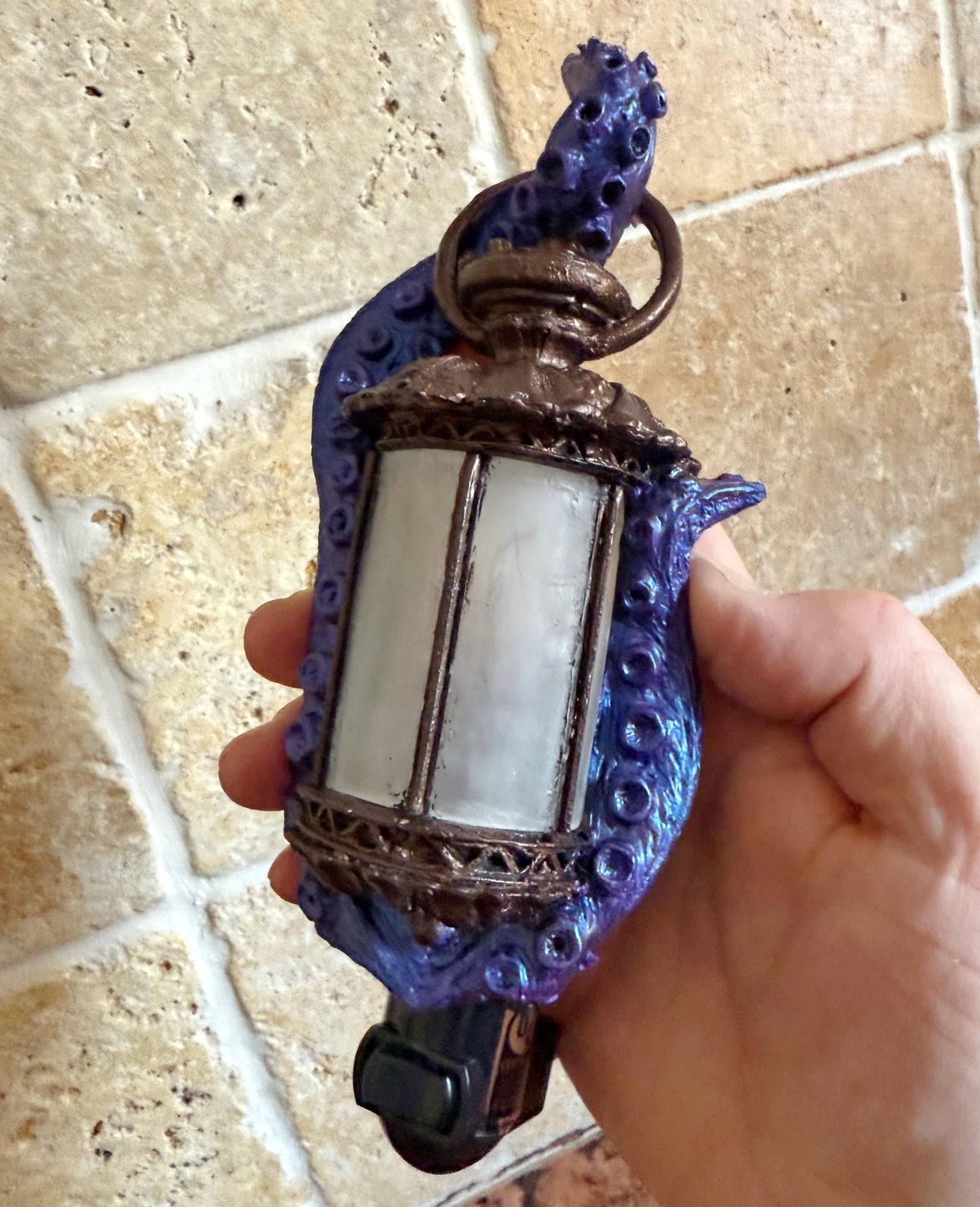 Tentacle Lantern Nightlight, Hand Painted Resin Sculpture | Nautical Gothic Night Light | Octopus Kraken Lighting for Fantasy Home Decor