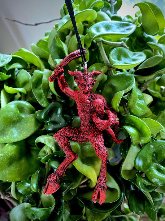 Krampus 2 Ornament, Hand Painted Resin Sculpture, Red Finish | Mythical Creature Figurine | Unique Dark Christmas Demon,Gothic Holiday Decor