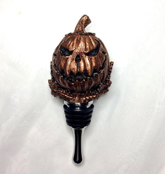 Jack O' Lantern Winestopper, Hand Painted Resin | Gothic Halloween Barware, Pumpkin Bottle Stopper |Fantasy Gothic Wine and Barware Gift