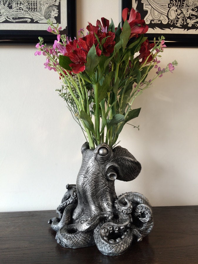 Kraken Vase, Hand Painted Resin Sculpture | Unique Nautical Home Decor | Tentacle Oceanic Flower Vase, Octopus Art and Gothic Home Decor