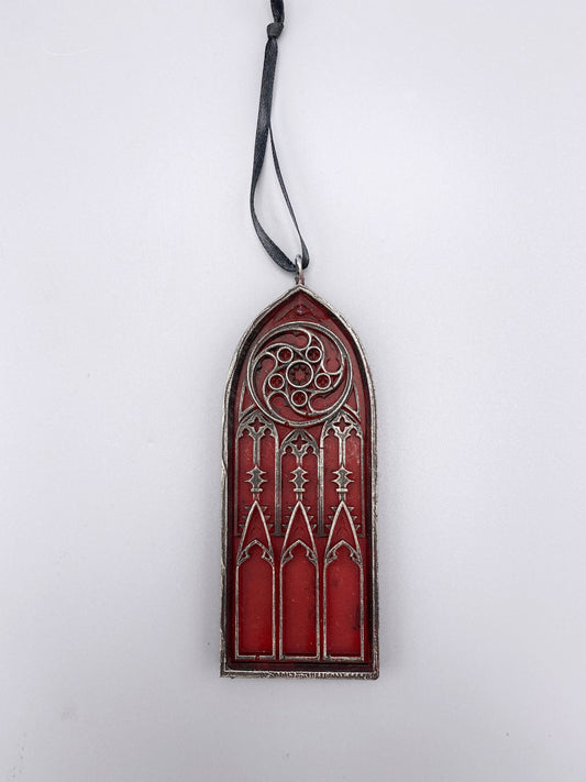 Gothic Cathedral Arch Ornament, Translucent Red| Unique Gothic Home Decor | Resin Medieval Architecture, Gothic Ornament Holiday Decor