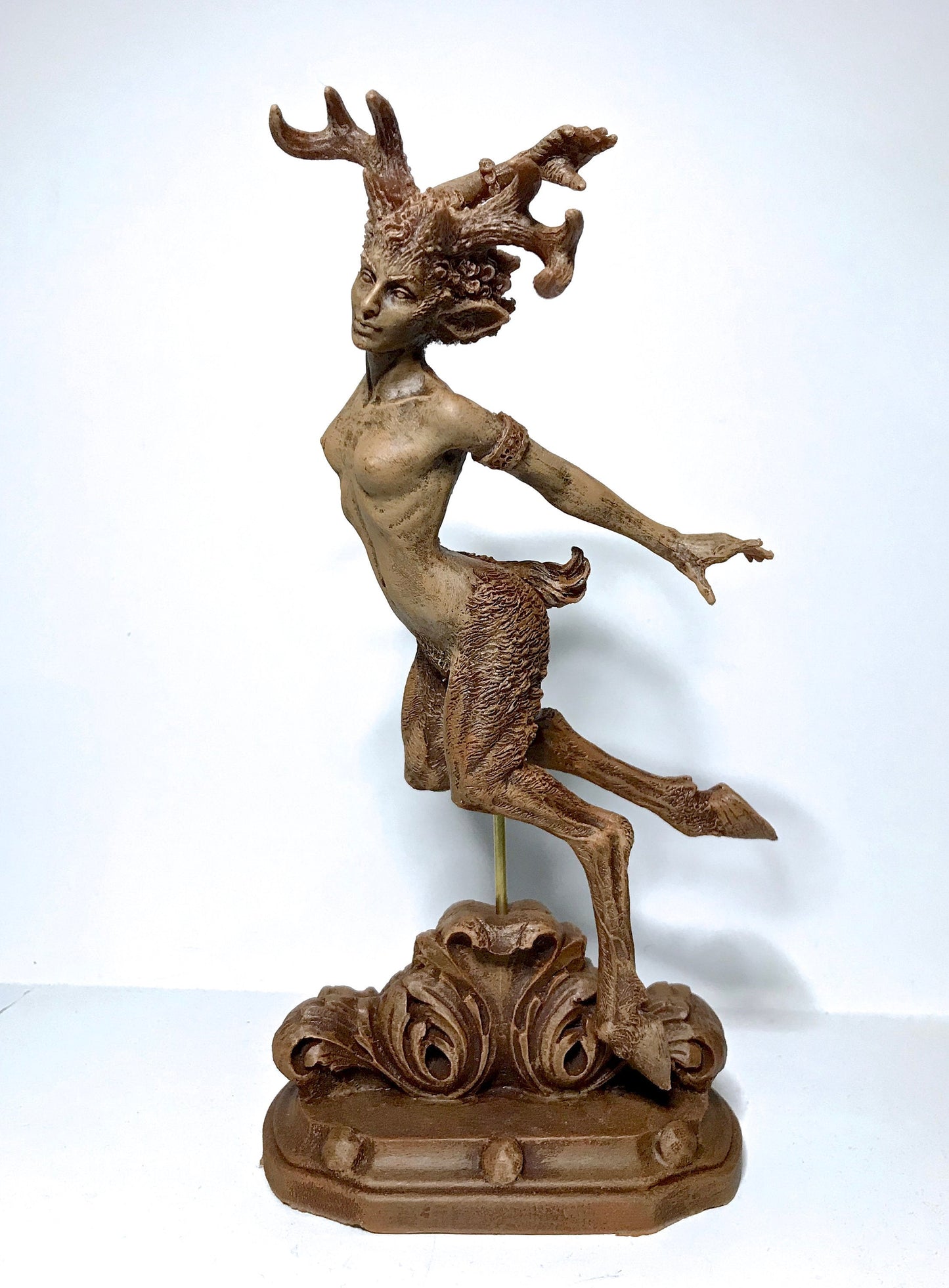 Faun Statue, Hand Painted Resin Sculpture | Mythical Forest Creature Figurine | Woodland Female Satyr Statue for Fantasy Art Decor