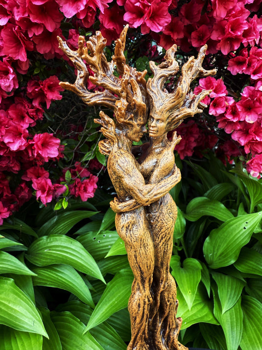 Amor Silvanus: Embracing Dryads Statue, Half Scale | Mythical Forest Creature Figurine | Woodland Tree Spirit Couple, Fantasy Art Home Decor