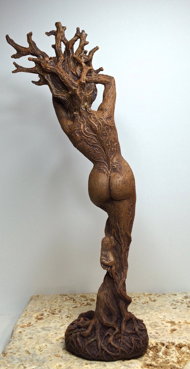 Dryad Statue, Hand Painted Resin Sculpture | Mythical Forest Creature Figurine | 8” Woodland Goddess Altar Statue for Nature Lovers