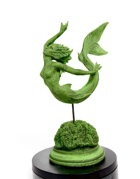 Mermaid Statue, Hand Painted Resin Sculpture, Jade Finish| Mythical Creature Figurine| Unique Legendary Mermaid Figurine Fantasy Art Decor