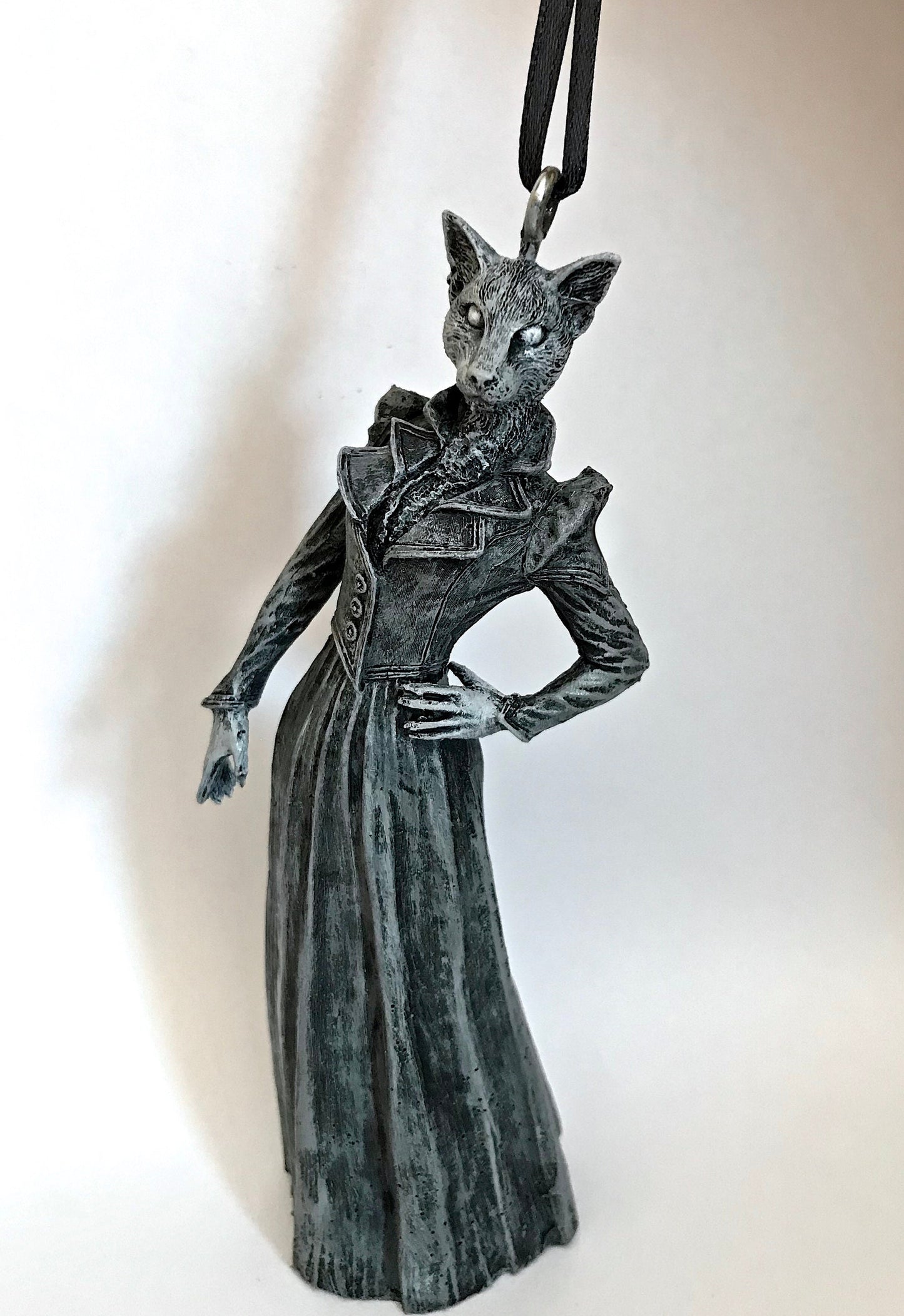Lady Bast Ornament, Cat Goddess, Hand Painted Resin Sculpture | Mythical Creature Figurine | Victorian Cat Deity Ornament. Fantasy Art Decor