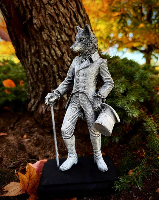 Gentleman Wolf Statue, Hand Painted Resin Sculpture | Mythical Creature Figurine | Unique Fairy Tale Werewolf Figurine. Fantasy Art Decor