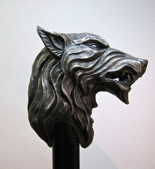 Wolf Head Cane, Hand Sculpted Walking Stick | Medieval Gothic Cane | Fantasy Cosplay Direwolf Cane, Gothic Accessory